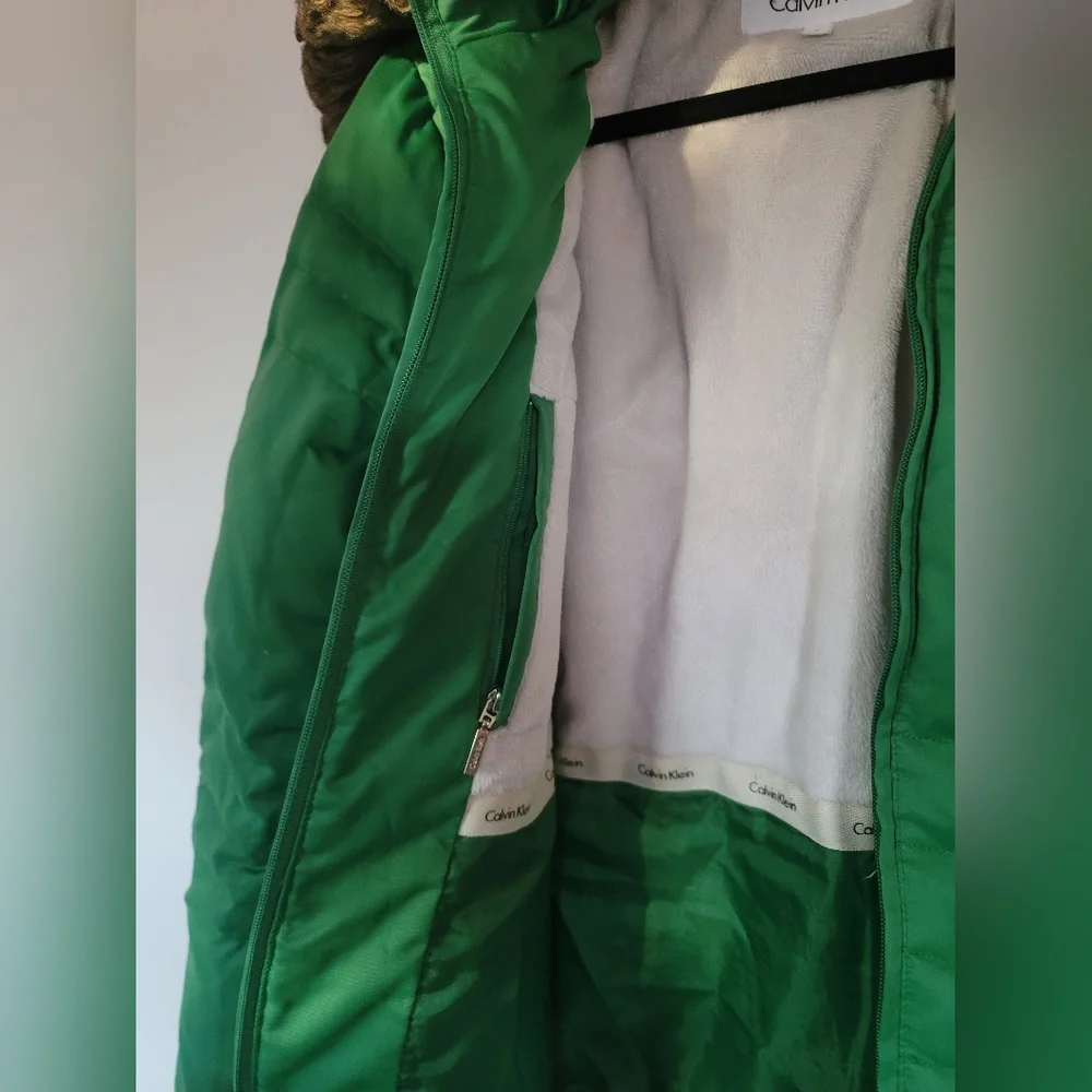 Calvin Klein Bright Green Puffer Jacket Size Small with removable hoodie - Picture 4 of 11